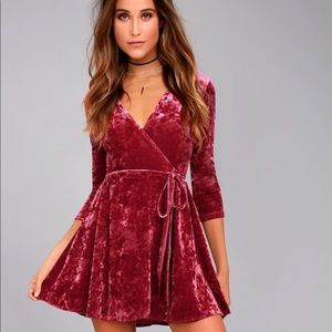 Red velvet wrap dress